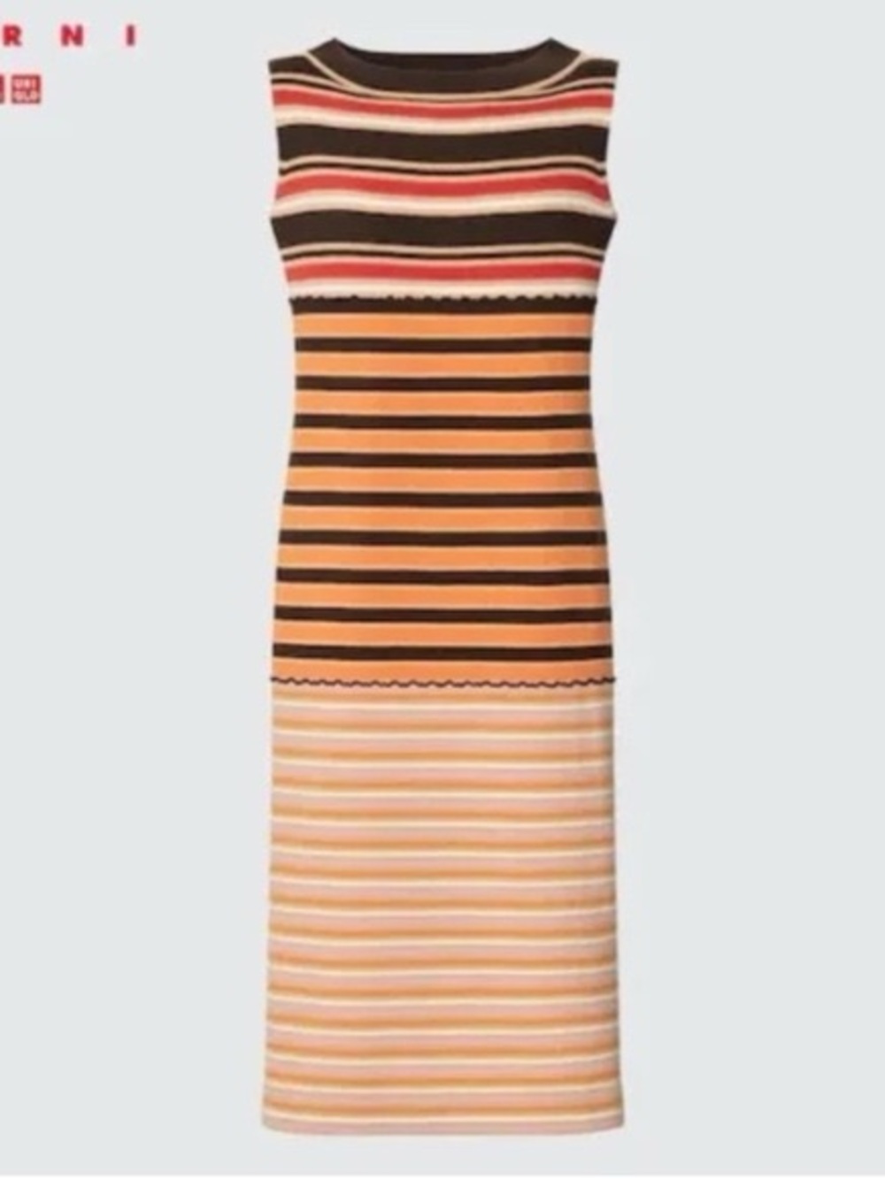 Sleeveless Striped Midi Dress in Orange, Brown and Pink